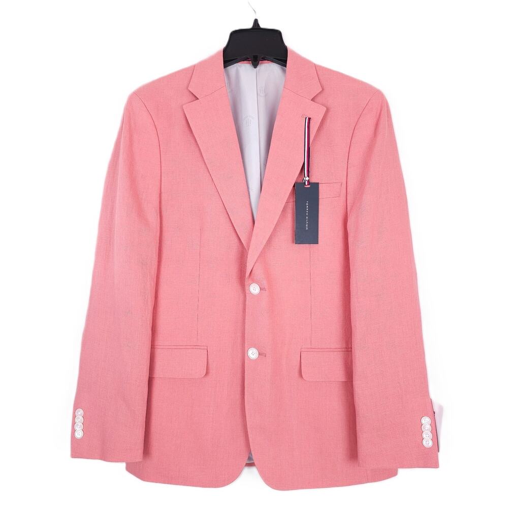 Tommy Hilfiger Mens Modern Fit Linen Sport Coat Blazer 36S Light Red Solid NWT